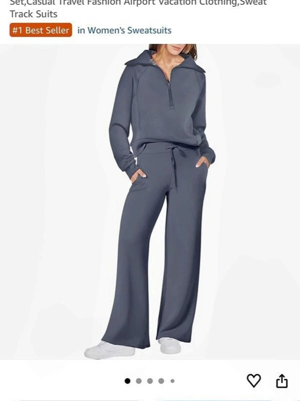 ANRABESS Quarter Zip Pullover Wide Leg Pants Set Gray